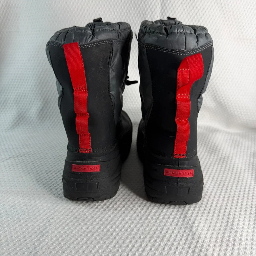 The North Face Alpenglow IV Boys 7 Winter Snow Boots Black Grey Red Waterproof
